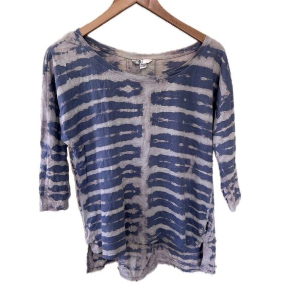 Volcom 100% Cotton Blue Tie Dye Round Neck Back Pleated Slit High-Low Shirt XS - Picture 1 of 6